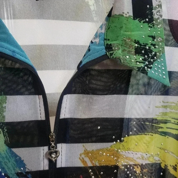 Valentina Colorful Sheer Black and White Strip Embellished Jacket - Picture 4 of 6